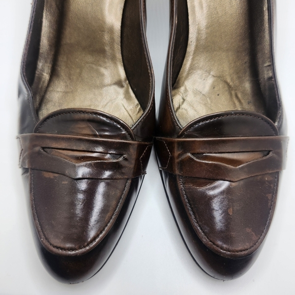 Stuart Weitzman Womens Size 39 Leather Brown Pumps Penny Loafer Career Vintage - Picture 3 of 12